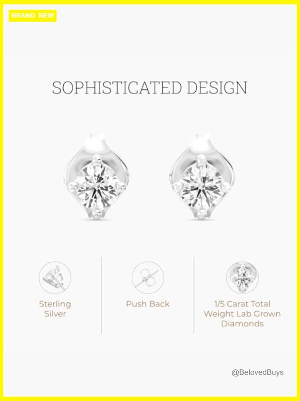 Lab-Grown Diamond Stud Earrings Sterling Silver 1/5 Carat Hypoallergenic - Picture 2 of 7